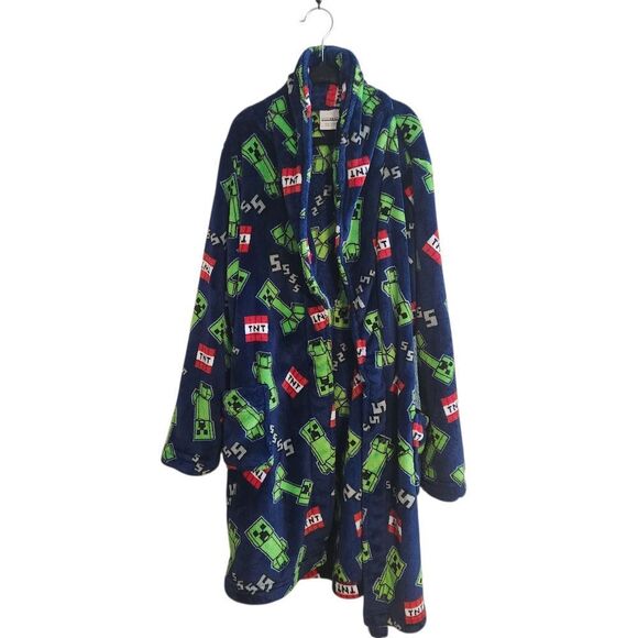 Minecraft Boys Luxe Plush Pajama Robe Size Large 10/12 Blue Green - Picture 1 of 8
